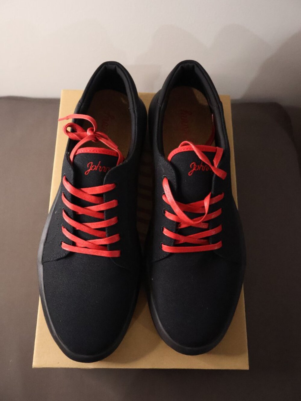 Johnny Black Canvas Sneakers with Red Laces